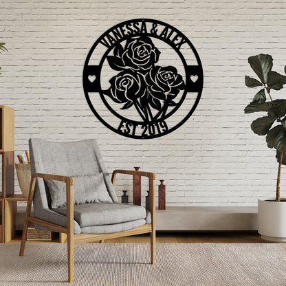 Three Roses Metal Wall Monogram